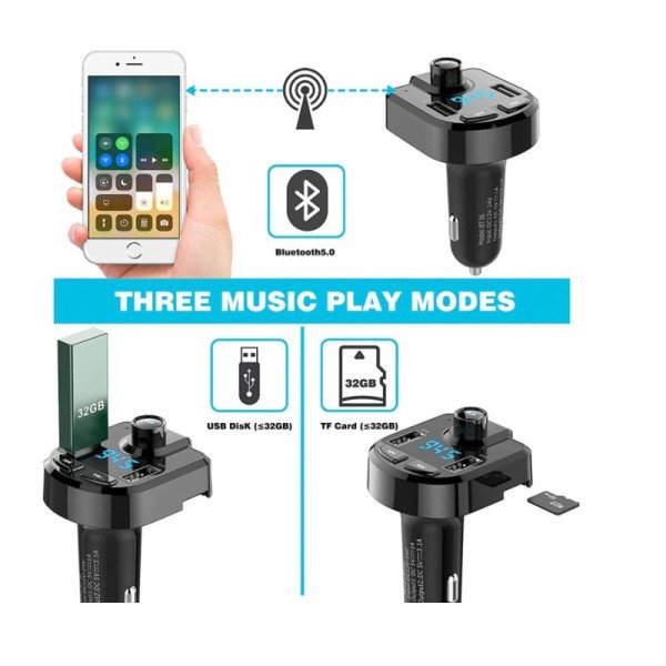 Automobilinis FM Moduliatorius / Laisvų Rankų Įranga / Bluetooth / USB / SD / 3.1A