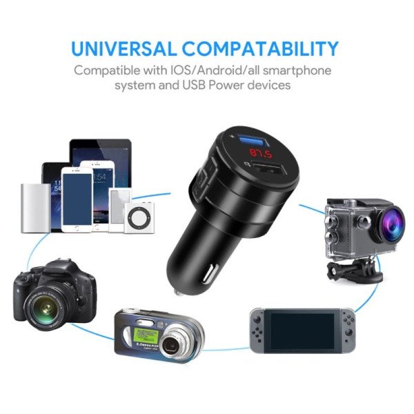 Automobilinis FM Moduliatorius / Laisvų Rankų Įranga / Bluetooth / USB / Juodas