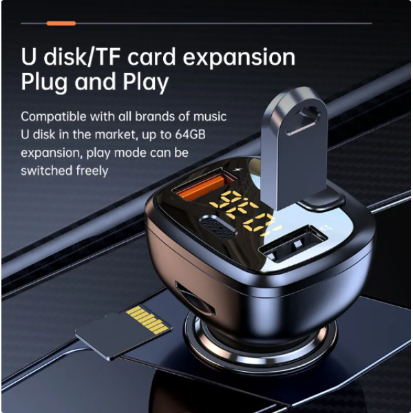 Automobilinis FM Moduliatorius / Laisvų Rankų Įranga / Bluetooth / USB / SD / Apvalus