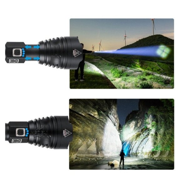 Galingas LED Žibintuvėlis XHP90.2 Pakraunamas, Reguliuojamas Spindulys