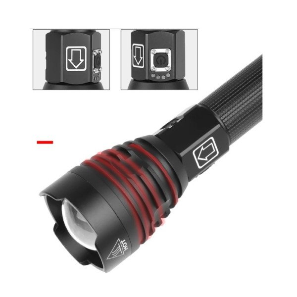 Galingas LED Žibintuvėlis XHP90.2 Pakraunamas, Reguliuojamas Spindulys
