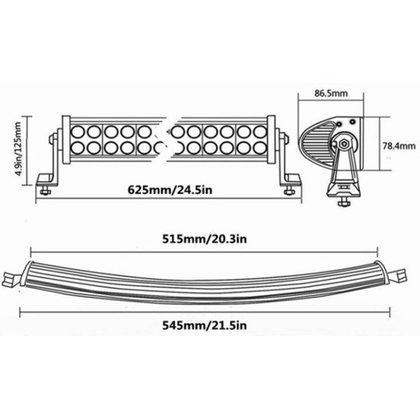 LED BAR Žibintas Lenktas 120W 12-24V COMBO 56cm