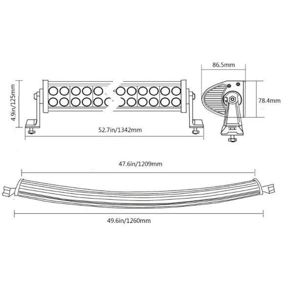 LED BAR Žibintas Lenktas 288W 12-24V COMBO 126cm
