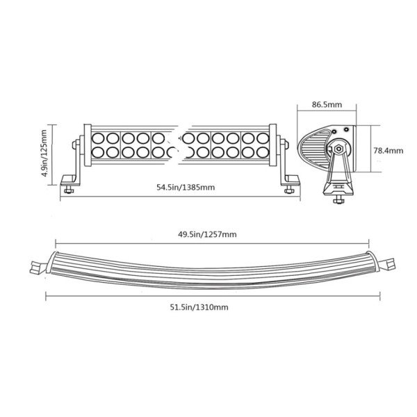 LED BAR Žibintas Lenktas 300W 12-24V COMBO 133cm