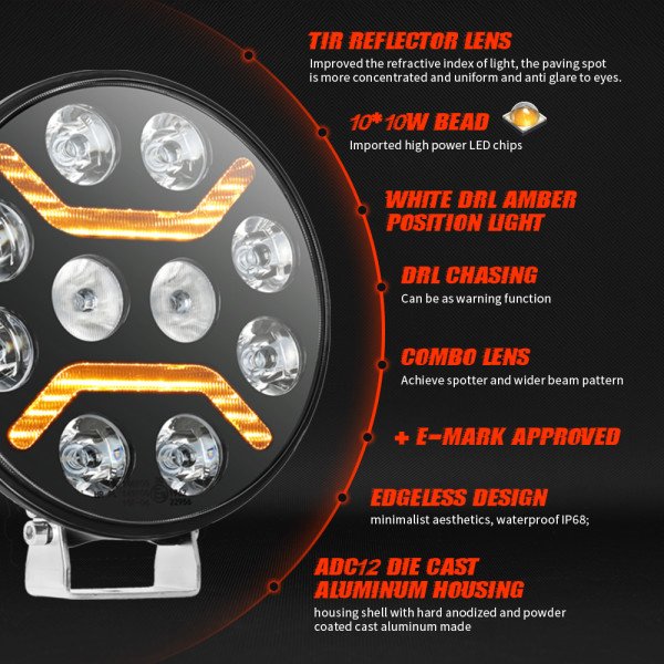 LED darbo žibintas 120W 12000LM DRL Sertifikuotas ( E9 HR PL R112 )