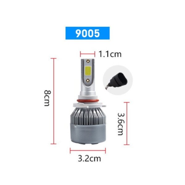 HB3 / 9005 COB LED lemputės 12-24V, 36W priekiniams žibintams