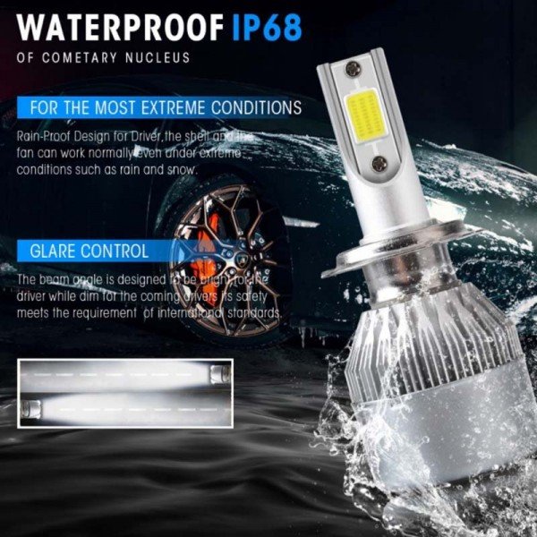 H4 COB LED lemputės 12-24V, 36W priekiniams žibintams