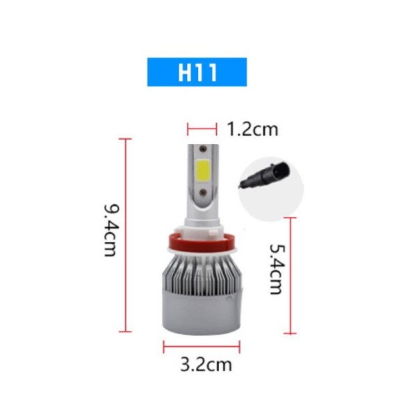 H8 / H9 / H11 COB LED lemputės 12-24V, 36W priekiniams žibintams