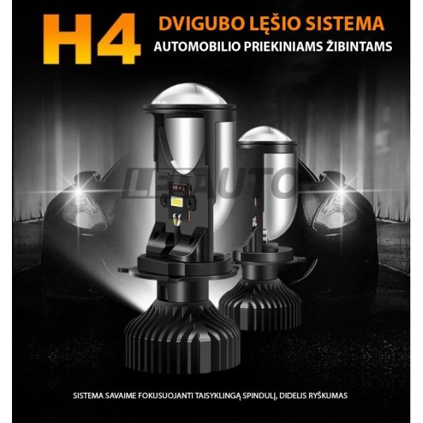 H4 MINI LED Sistema Fokusuojanti Spindulį 5000LM CANBUS 12-24V, 30W priekiniams žibintams