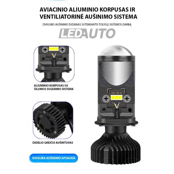 H4 MINI LED Sistema Fokusuojanti Spindulį 5000LM CANBUS 12-24V, 30W priekiniams žibintams