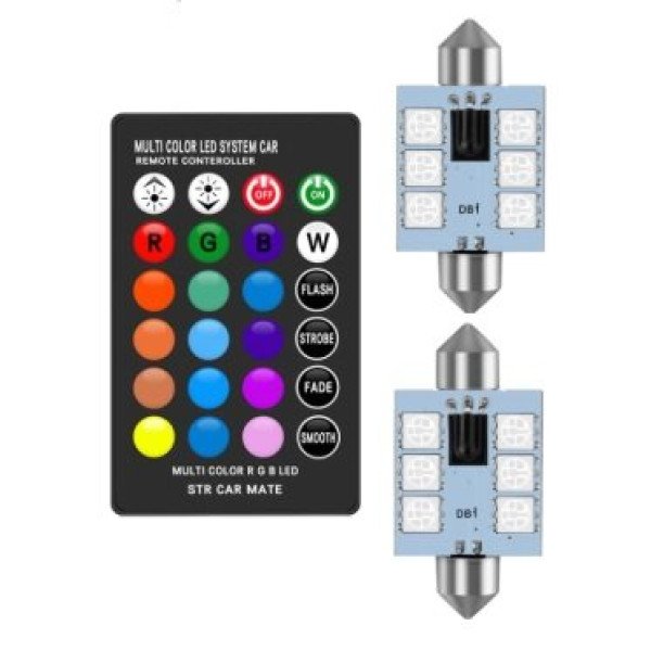 RGB C5W, 6 SMD - 12v led lempučių komplektas