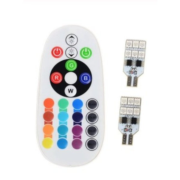 RGB T10 , 12 SMD - 12v led lempučių komplektas