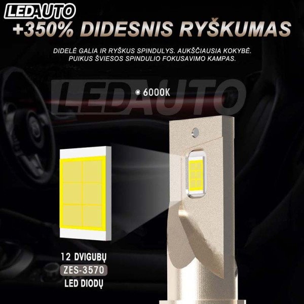 HB3 / 9005 LED +350% Lemputės 8000LM CANBUS 12-24V, 50W priekiniams žibintams